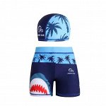 Плавки для мальчика пляжные, удобные и эластичные, с шапочкой для купания, сине-голубые с декором