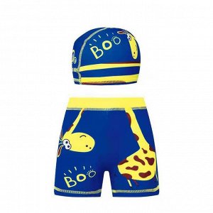 Плавки для мальчика пляжные, удобные и эластичные, с шапочкой для купания, сине-желтые с декором