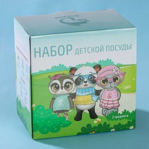 Набор детской посуды Доляна «Совенок», 2 предмета: кружка 230 мл, миска 400 мл, керамика, белый