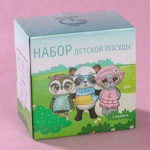 Набор детской посуды Доляна «Котик», 2 предмета: кружка 230 мл, миска 400 мл, керамика, белый