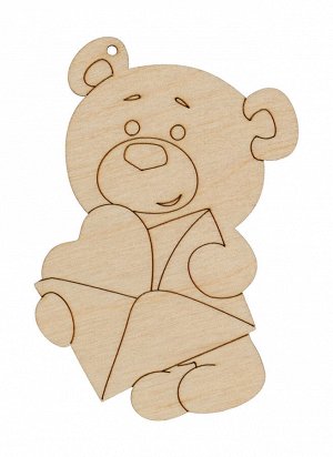 Заготовка для декорирования "Mr. Carving" ВД-874 Подвеска фанера 0.3 см "Мишка с письмом и сердцем" (9х7см)