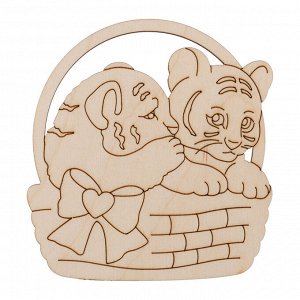 Заготовка для декорирования "Mr. Carving" ВД-989 Подвеска "Тигрята в корзине" фанера 9 х 8.5 х 0.3 см .
