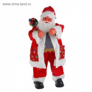 Дед Мороз, с подарками, шубка со снежинками, с подсветкой, английская мелодия