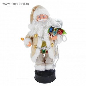 Дед Мороз, с подарками и свечой, серая шубка, с подсветкой, английская мелодия