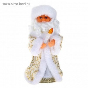 Дед Мороз, в белой шубе, со свечой, с подсветкой, русская мелодия