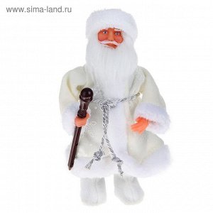 Дед Мороз, в белой шубе и валенках, с посохом, русская мелодия