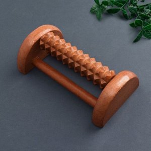 Массажёр для ног «Барабан», деревянный, 1 ролик с шипами, 14.5x8.2x5 см