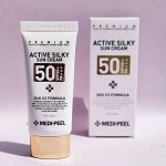 Солнцезащитный крем с комплексом пептидов и шёлка Active Silky Sun Cream SPF50+PA+++, 50мл