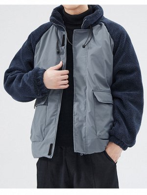 Мужская комбинированная куртка с хлопковым наполнителем и плюшевыми рукавами
