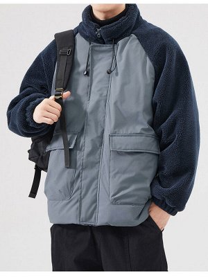 Мужская комбинированная куртка с хлопковым наполнителем и плюшевыми рукавами