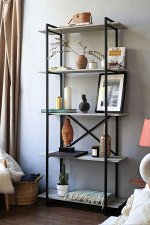 Стеллаж LOFT / ЛОФТ c 5 полками из ЛДСП 196х92х34 см, ДСП - патина,металл черный