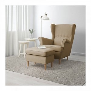 IKEA СТРАНДМОН Кресло с подголовником, Шифтебу бежевый