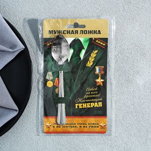 Ложка чайная с гравировкой «Настоящий генерал», на подарочной открытке, 3x14 см