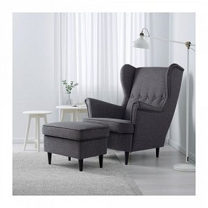 IKEA СТРАНДМОН Кресло с подголовником, Шифтебу темно-серый