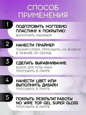Верхнее покрытие без липкого слоя (No wipe top gel), 15 ml