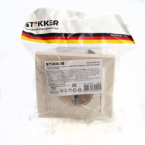Розетка 1-местная с/з с защитной шторкой и с USB, STEKKER Эрна, PST16-9011-02,слоновая кость 1022447