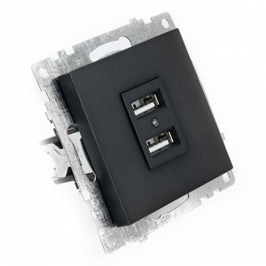 Розетка 2-местная USB (механизм), 250В, 2,1А, серия Катрин, GLS10-7115-05, черный