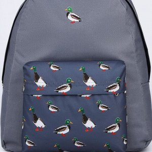Рюкзак текстильный Утки, с карманом, цвет серый