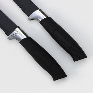 Нож кухонный с антиналипающим покрытием Доляна «Супер-блэк», лезвие 20 см, хлебный, цвет чёрный
