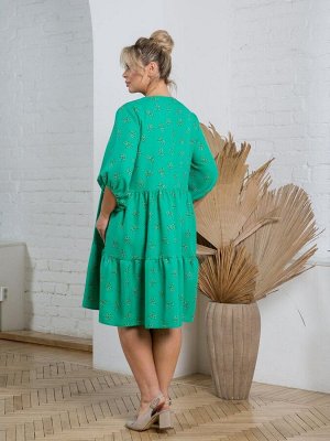 Платье Красивое платье из легкой ткани - Ниагара. Модель отрезная по линии талии. Расцветка цветочный принт на зеленом.   V-образная горловина. Рукава 3/4 36 см., низ на резинке. Юбка состоит из двух 