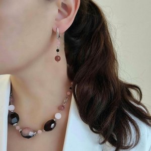 Серьги с земляничным кварцем, розовым кварцем