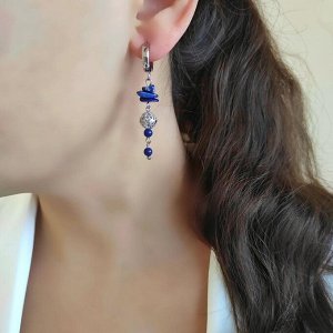 Серьги с лазуритом и шариком в белом металле