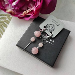 Серьги розовый кварц асимметричные