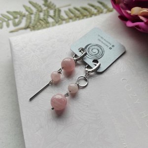 Серьги розовый кварц асимметричные