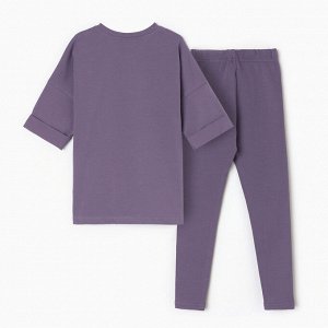 Костюм для девочки (футболка, лосины) MINAKU цвет пыльно-сиреневый, рост