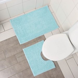 Набор ковриков для ванной и туалета Доляна «Букли», 2 шт, 40x50 см, 50x80 см, цвет голубой