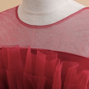Нарядное фатиновое платье для девочки, с декором в виде банта, темно-красный