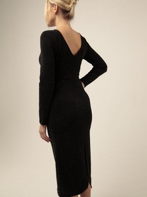 Платье черное с люрексом длины миди и V-образным вырезом на спинке