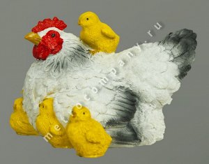 Ф Птица Курица белая с цыплятами маленькая 19*16*12см 12224 Мт