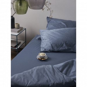 Комплект постельного белья из сатина джинсово-синего цвета с брашинг-эффектом из коллекции Essential, 150х200 см