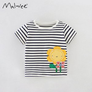 Детская полосатая футболка с принтом Цветок