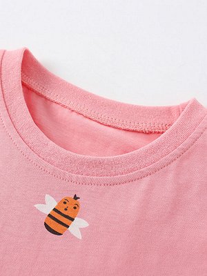 Детская розовая футболка с принтом Пчелки