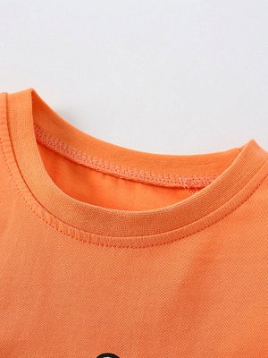 Детская оранжевая футболка с принтом Паровоз