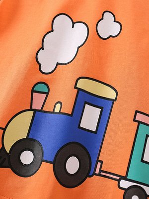 Детская оранжевая футболка с принтом Паровоз