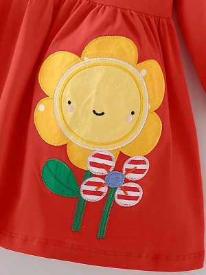 Детское платье с длинным рукавом, принт Цветы