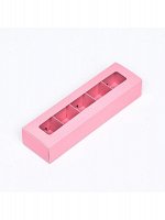 Коробка для конфет 21 х5 х3,3 см на 5 шт с окном, обечайкой и тонкими разделителями Розовая