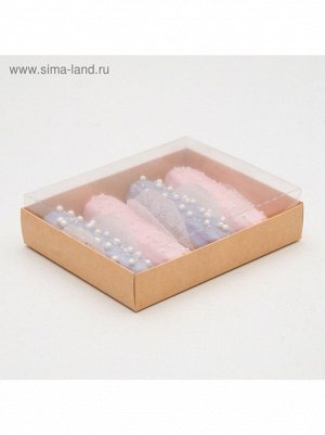 Коробка кондитерская 13 х16 х4 см с прозрачной крышкой с печатью крафт для эклеров 1/5