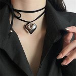 Женский кулон-сердечко на шнурке, цвет серебристый