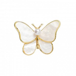 Женская брошь "Бабочка" с декоративным жемчугом, цвет золотистый