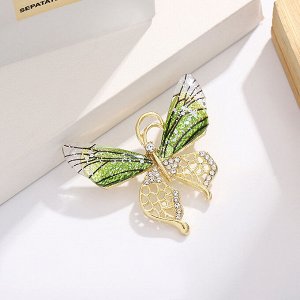 Женская брошь "Бабочка" со стразами, цвет зелёный/золотистый