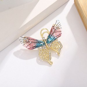 Женская брошь "Бабочка" со стразами, цвет фиолетово-голубой/золотистый