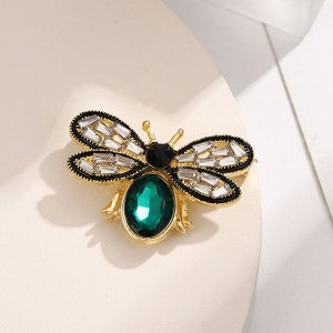 Женская брошь "Пчела" со стразами, цвет зелёный/золотистый