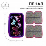 Пенал школьный, 2 секции, 12.5x20.5x4 см«Бабочки»