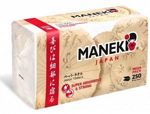 Полотенца бумажные листовые однослойные "Maneki" KABI, белые, V-сложения (225х215мм), 250 шт./упак