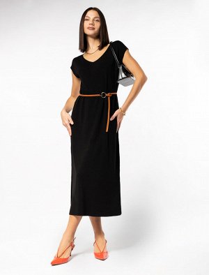 Платье из вискозы, связанное плетением интерлок с ремешком