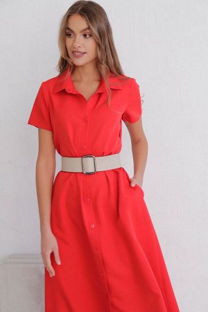 Платье-рубашка удлинённое красное